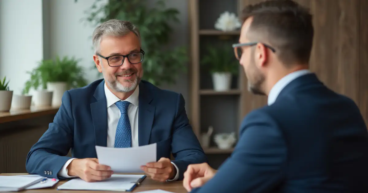 Life insurance lawyer consulting with clients about claims and disputes.