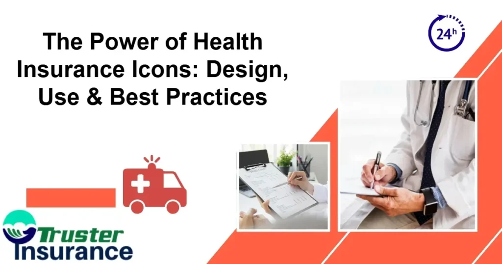 Collection of health insurance icons illustrating various coverage concepts.